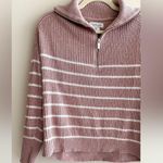 Rachel Zoe Light Pink and White Striped Ribbed Quarter-Zip Sweater, Size Small Photo 2