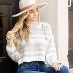 Free People  Devon Cropped Mock Neck Sweater Cream Neutral Stripe Medium Cotton Photo 15