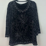 Saint Tropez West  Top Women's 2X Black Embroidered Floral Crew Neck Pullover Photo 0