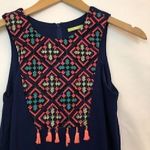 Gianni Bini Navy Blue Pink Embroidered Boho Sleeveless Preppy Sheath Dress sz XS Photo 3