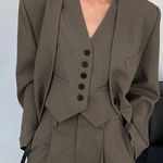 Commense Women's Business Casual Blazer Two Button Long Sleeve Camel XL NWT Tan Photo 0