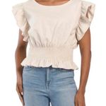 Cupcakes and Cashmere Cropped Linen Blend Flutter Sleeve Top Blouse Size Large Photo 5