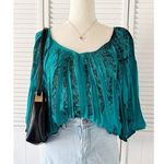 Sami & Jo  Green and Black Pleated Sweetheart Neck Blouse Top Photo 0