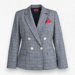 70s Vintage Navy Plaid Double Breasted Crop Deadstock Blazer Jacket Size 10 Blue Photo 0