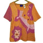 Y2K JH Collectibles Artsy Floral Knit Short Sleeve Sweater XL Pink Orange Top Photo 0