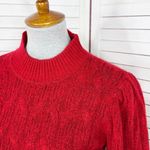 EXPRESS  Mock Neck Puff Sleeve Cable Knit Sweater Red Small Photo 4