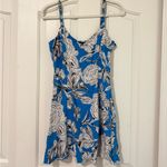 ZARA  Floral Linen Mini Blue & White Dress Photo 2