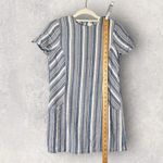 Paper Crane  Dress Womens M Striped Blue Gray Linen Pockets Casual Shift Relaxed‎ Photo 4