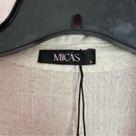 Micas Color Block Faux Leather Linen Ruched Long-Sleeve Shirt Photo 6