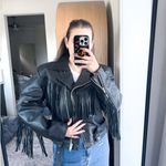 Vintage Hyde Out Leather Black Fringe Leather Jacket Size L Photo 2