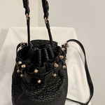 Alexander Wang  Diego Bucket Bag, Black Pebbled Lambskin w/ Rose Gold Studs, VGUC Photo 0