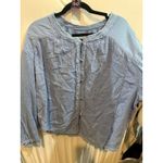 We The Free People Blue Cotton Gauze Long Sleeve Frayed Hem Button Down Top Photo 3