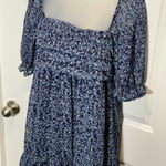 Trixxi Navy Blue Floral Print Square Neck Puff Sleeve Ruffle Tiered Dress Medium Photo 0