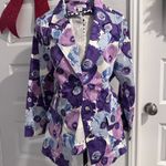 Joan Rivers Purple Multicolor Floral Print Two-Button Blazer Photo 3