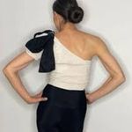 ZARA  Asymmetrical Cream and Black Pleated One Shoulder Top With Bow Size medium Photo 4