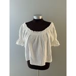 Natural Life  Cotton Gauze Shirt L/ XL White Raw Edge Off Shoulder Boho Coastal Photo 1