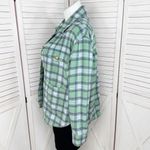 American Eagle Oversized Plaid Fleece Flannel Button Up Shacket Green Large Photo 1