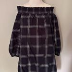 Abercrombie & Fitch Abercrombie Dress Plaid Mini Off-The-Shoulder Blue White Photo 0