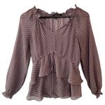 Cynthia Steffe POLKADOT SILK LONG SLEEVE SHEER CHIFFON BLOUSE MAUVE WHITE TOP M Photo 0