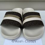 Michael Kors Cream Brandy Metallic Striped Logo Slide Sandal Photo 1