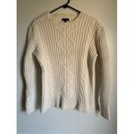 Banana Republic  Womens 100% Cotton White Cable Knit Pullover Sweater‎ sz L Cozy Photo 1