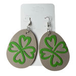 Handmade Green Faux Leather Clover Teardrop Earrings Photo 0