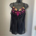 Cacique  Black Camisole with Pink and Yellow Floral Embroidery size 22/24 Photo 1