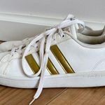 Adidas  Cloudfoam White and Gold Striped Sneakers Size 8.5 Athletic Metallic Photo 1