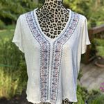 Knox Rose Womens Peasant Shirt Sz L White Embroidered Raw Hems Blouse Top Photo 0
