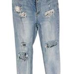 Free People Lacey Stilt Distressed Denim Lace Trim Jeans Light Blue Size 28 Photo 0