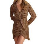 Mink Pink LARGE Gold Patterned Front Bunch Snap V Neck Valentina Mini Dress Photo 3