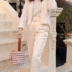 Ann Taylor Red Vermillion Kiss Striped Raffia Bucket Bag Tote Purse Photo 2