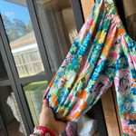 Pink Lily Vici romper colorful floral print off shoulder puff pleats vneck tropical Photo 4