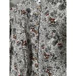 Peplum‎ Puff Sleeve Button Down Horse Shirt Size Large Brown Photo 4