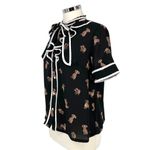 The Moon Dachshund Dog Print Bow Neck Retro Style Blouse Black Size Large Photo 5