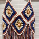 Rebellion Crochet Fringe Tank Top Bohemian Festival Blue Orange Size M FL Gators Auburn Photo 3