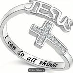 Stainless Steel Silver Engraved Ring “I can do all things” Adjustable Ring S 7 Photo 1