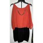 Bongo Women’s Coral /Black Chiffon Split Sleeve Blouson Dress Size XL Photo 3