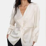 Theory  Cream Twist Blouse in Satin Size 6 Photo 0