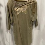 Funky Vintage 80’s oversized luxury boutique linen embellished dress chunky belt Tan Size M Photo 10
