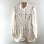 Free People  Dynomite Long Sleeve Denim Snap Button Mini Shirt Dress White Small Photo 4