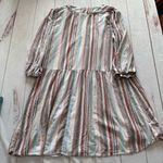 Knox Rose  Womens L Whimsical Boho Tunic Flowy Stripe Shift Dress Linen Blend Photo 4
