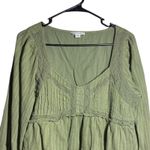 American Eagle Green Textured Peasant Blouse Lace Trim Ruffle Square Neck M Size undefined Photo 1