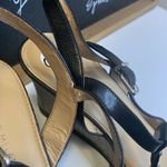 Antonio Melani Black Suede Slingback T-Strap Cork Wedge Heels - 10M Photo 7