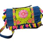 Khaadi Pakistani traditional embroidered Jean bag with fringes Pink Photo 0