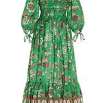 Cara Cara Green Jazzy Smocked Cotton Voile Midi Dress sz L Size L Photo 0