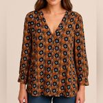 Smythe Floral V Neck Top Blouse Gold Blue Size S Photo 9