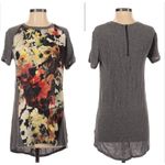 Chloe K Womens  Floral Mixed Media Zipper Back Asymmetrical Top - Sz L Photo 1