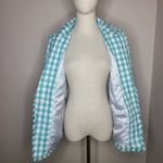 CeCe Tweed Checkered Fringe Pockets Green White Blazer Jacket Size 10 Photo 7