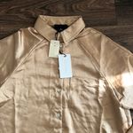 Line and Dot Dolly Long Sleeve Button Up in Gold Photo 1
